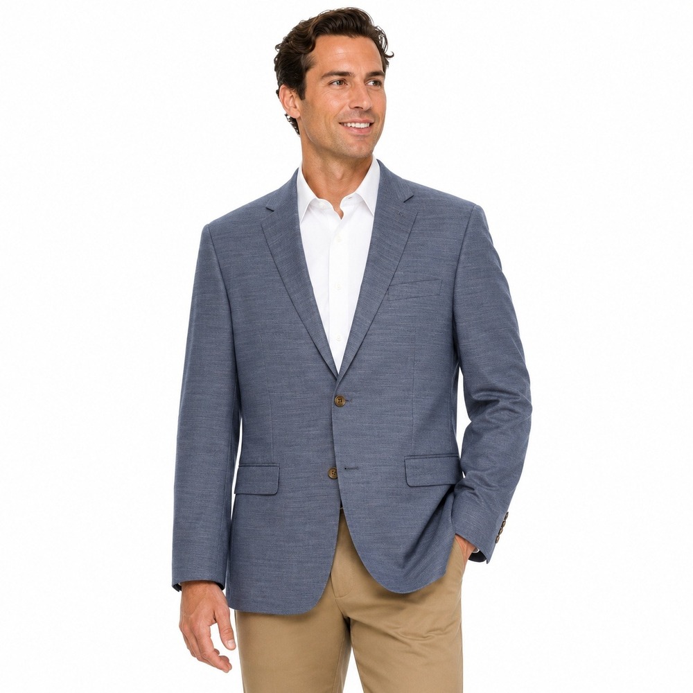 Chaps Blazer Mens 46R Blue Linen Blend Sport Coat Blazer Paisley Lining 2 Button
